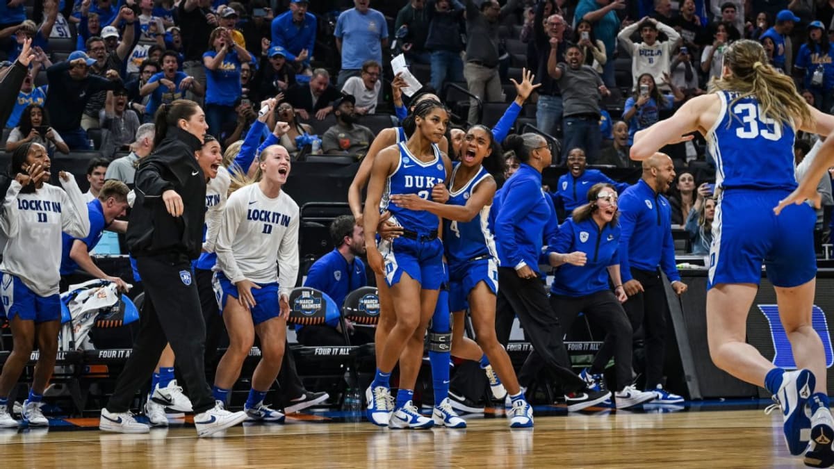 Duke's Ashlon Jackson celebrates after hitting game-winning three-pointer against LSU at buzzer