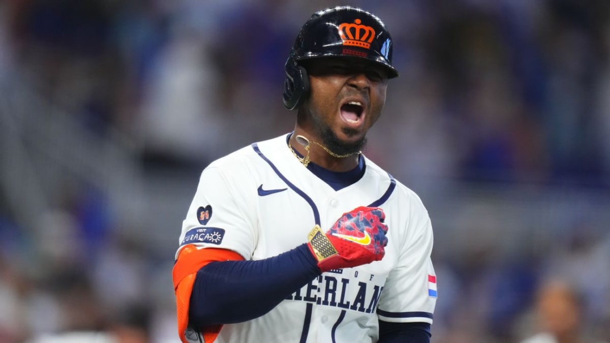 Ozzie Albies celebrates after hitting game-winning home run for Netherlands at World Baseball Classic