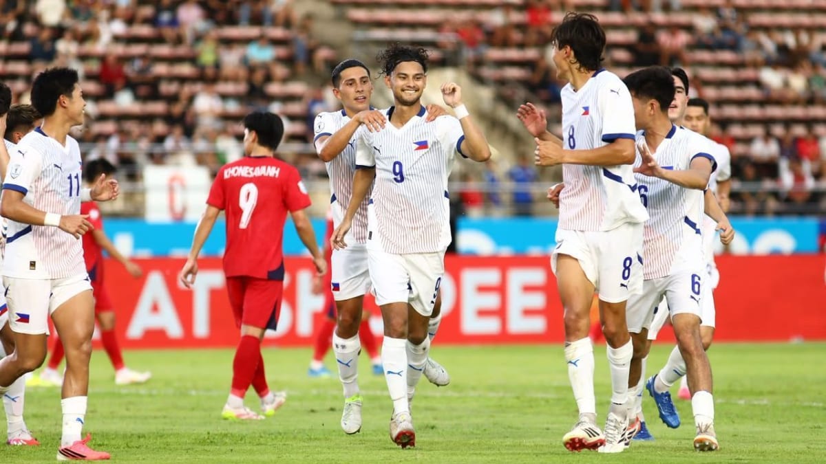 Philippine national football team players celebrating goal during ASEAN Championship match against Laos