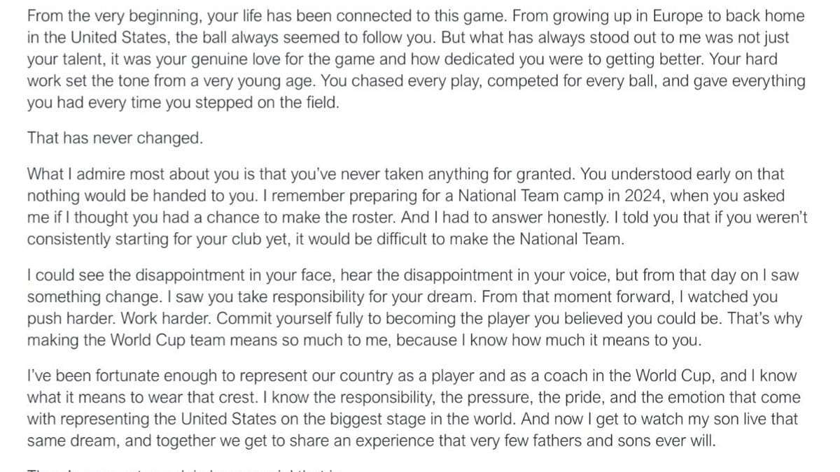 Dad Writes Touching Letter to Son Before World Cup Debut - Image 3