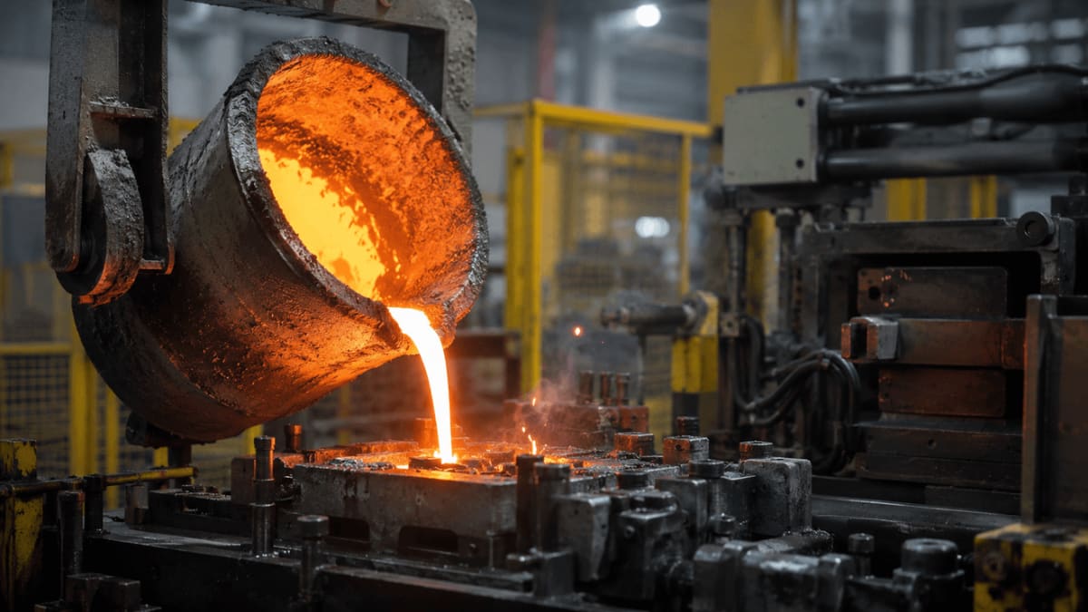 Modern aluminum die casting manufacturing facility with heavy machinery and equipment