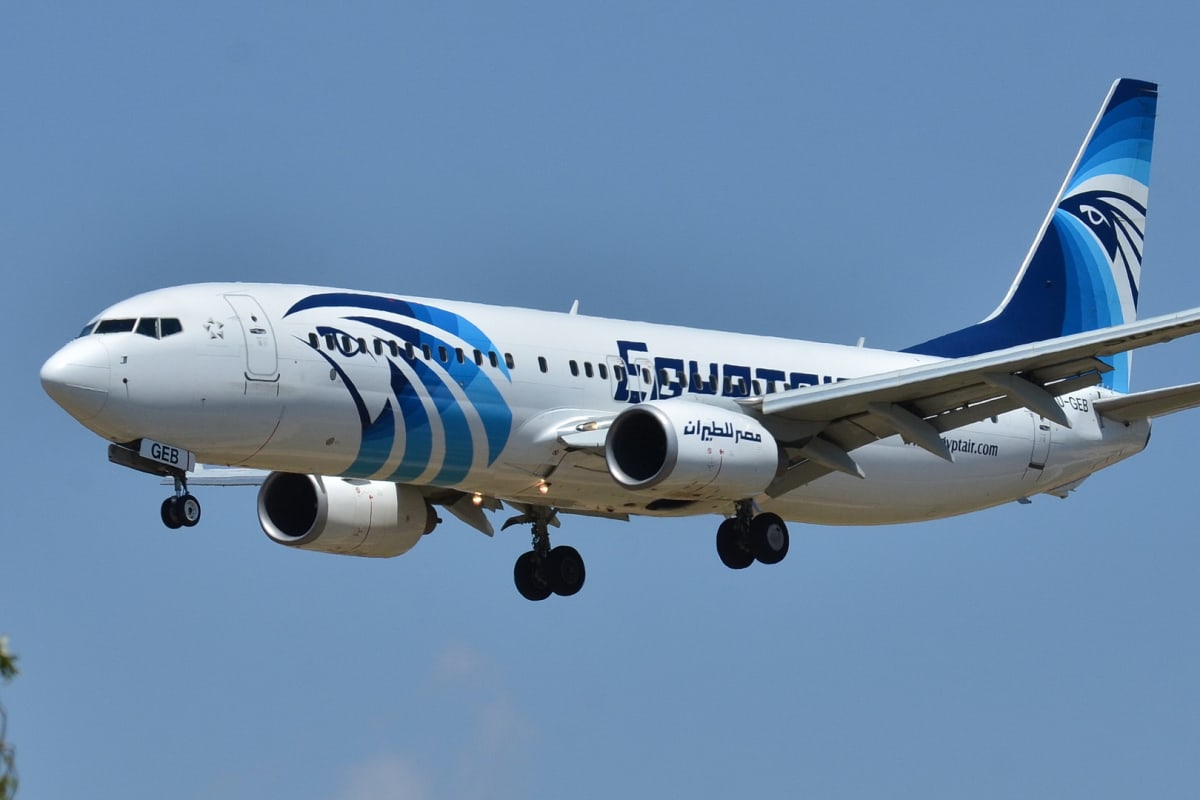 EgyptAir aircraft on tarmac preparing for emergency repatriation flight to Gulf nations