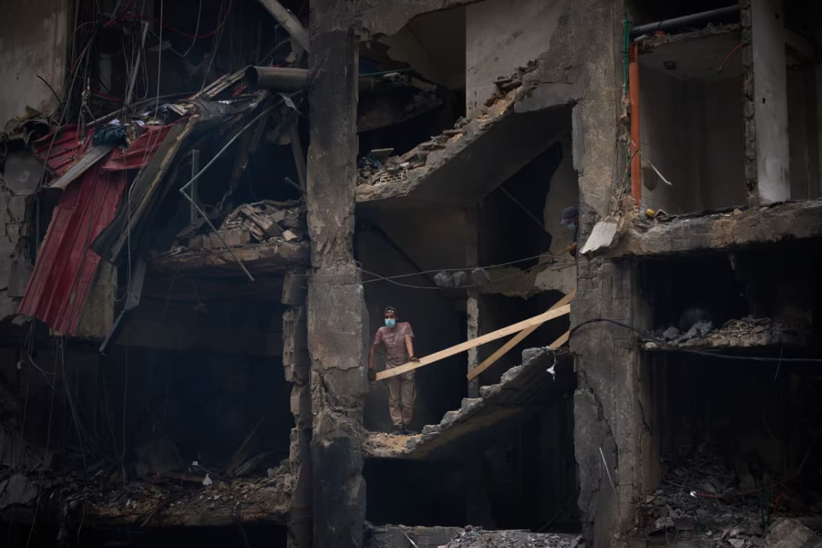 Damaged building in Beirut, Lebanon showing aftermath of recent Israeli airstrike earlier this week