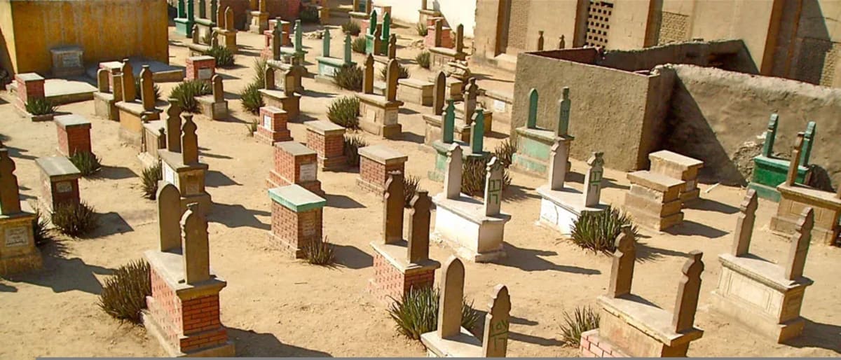 Historic Islamic cemetery domes and minarets in Cairo, Egypt awaiting restoration and preservation