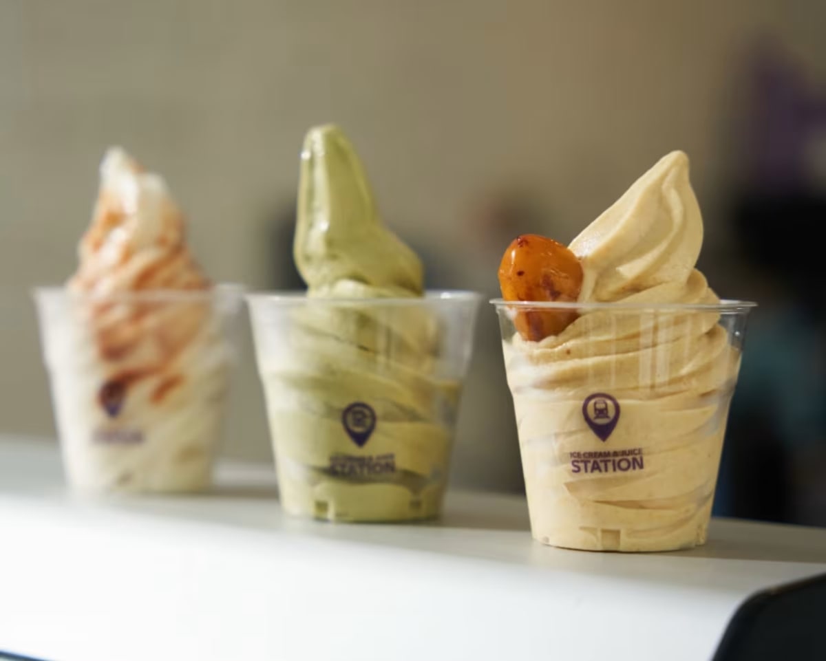 Creamy soft serve ice cream in Abu Dhabi shop using natural date palm ingredients