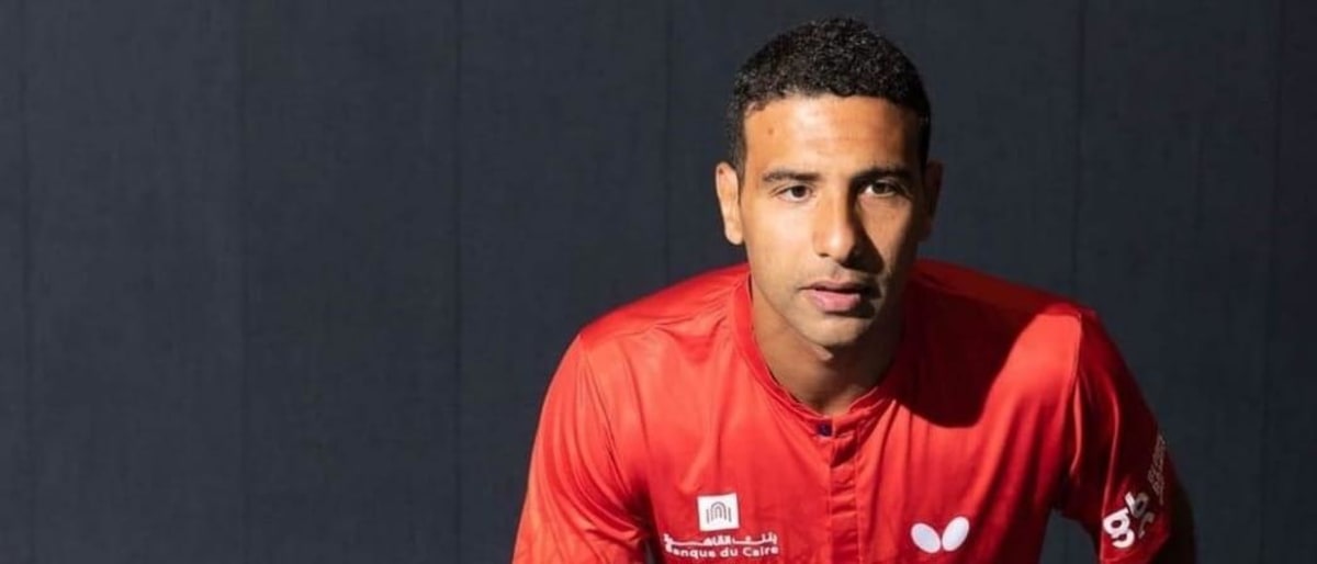Egyptian table tennis player Omar Assar competing in international tournament match in Sweden