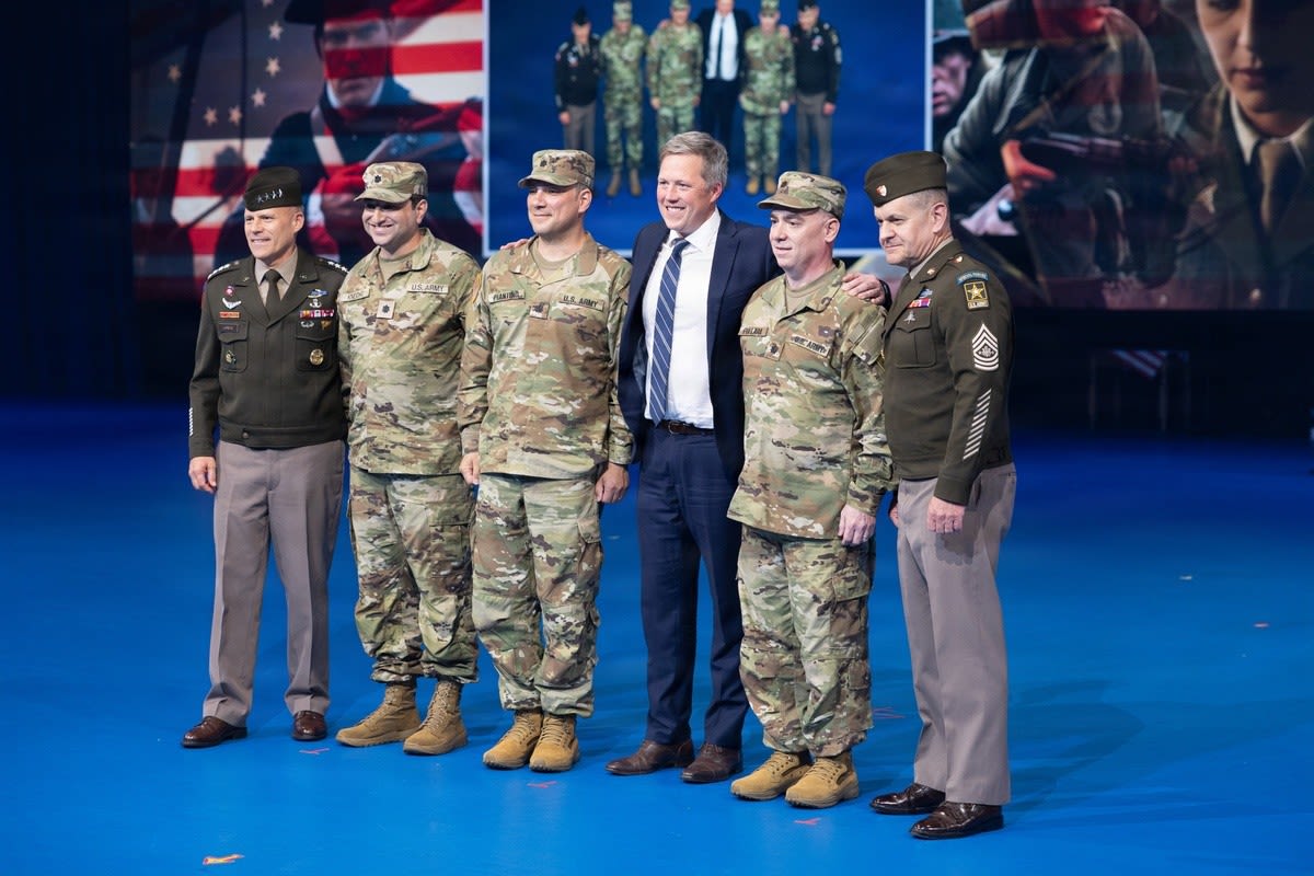 Tech executives being commissioned as Army Reserve officers during military ceremony at Joint Base Myer-Henderson Hall