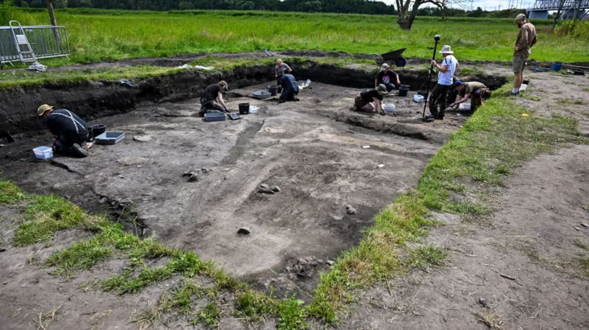 Archaeologists excavating 1,000-year-old Viking-style house remains at Silver Hill in Wolin, Poland