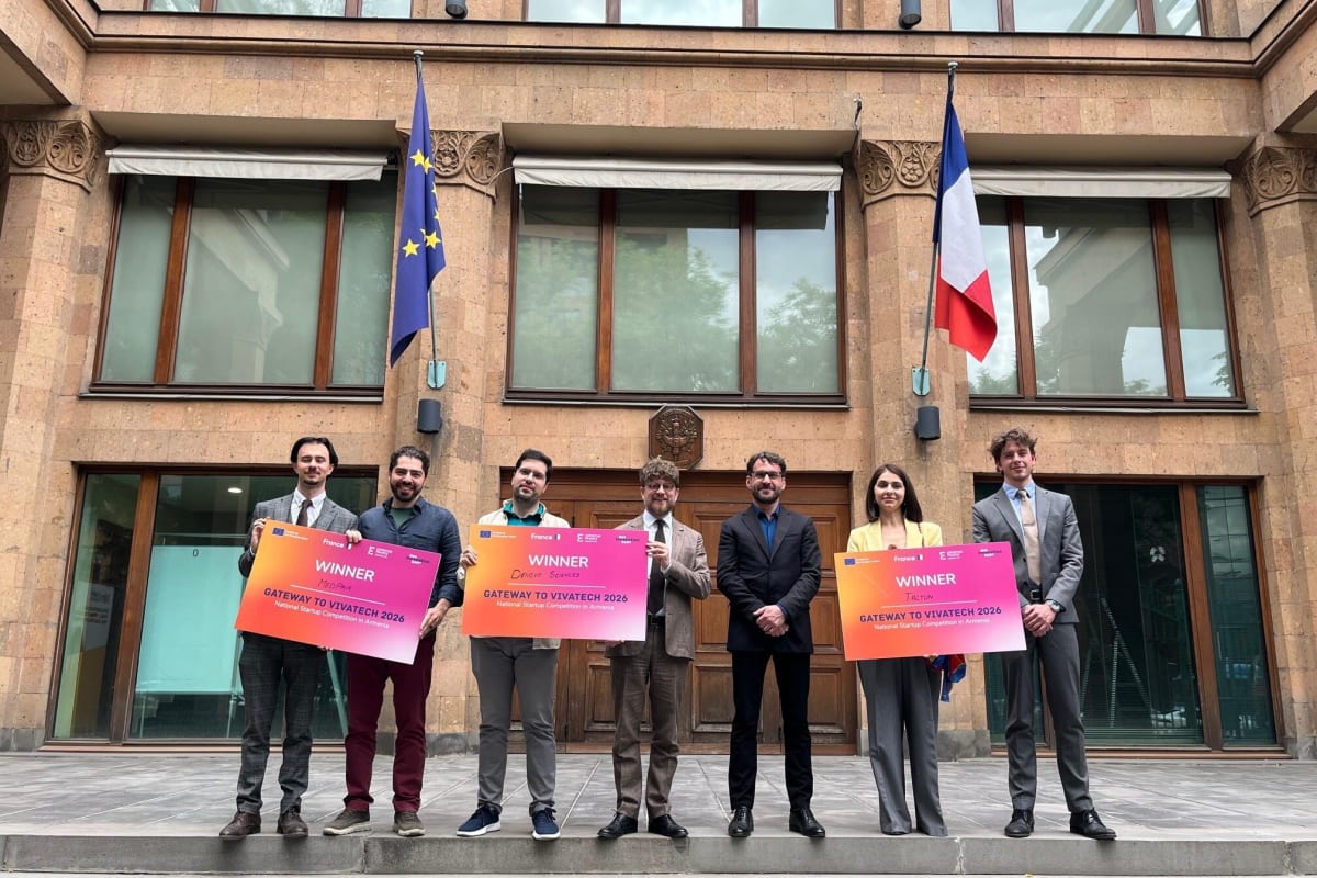 Armenian startup founders preparing technology presentations for European innovation conference VivaTech 2026