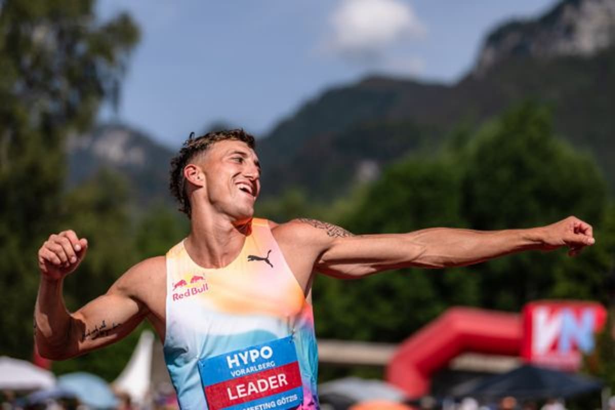 Swiss athlete Simon Ehammer competing in long jump at decathlon competition in Austria