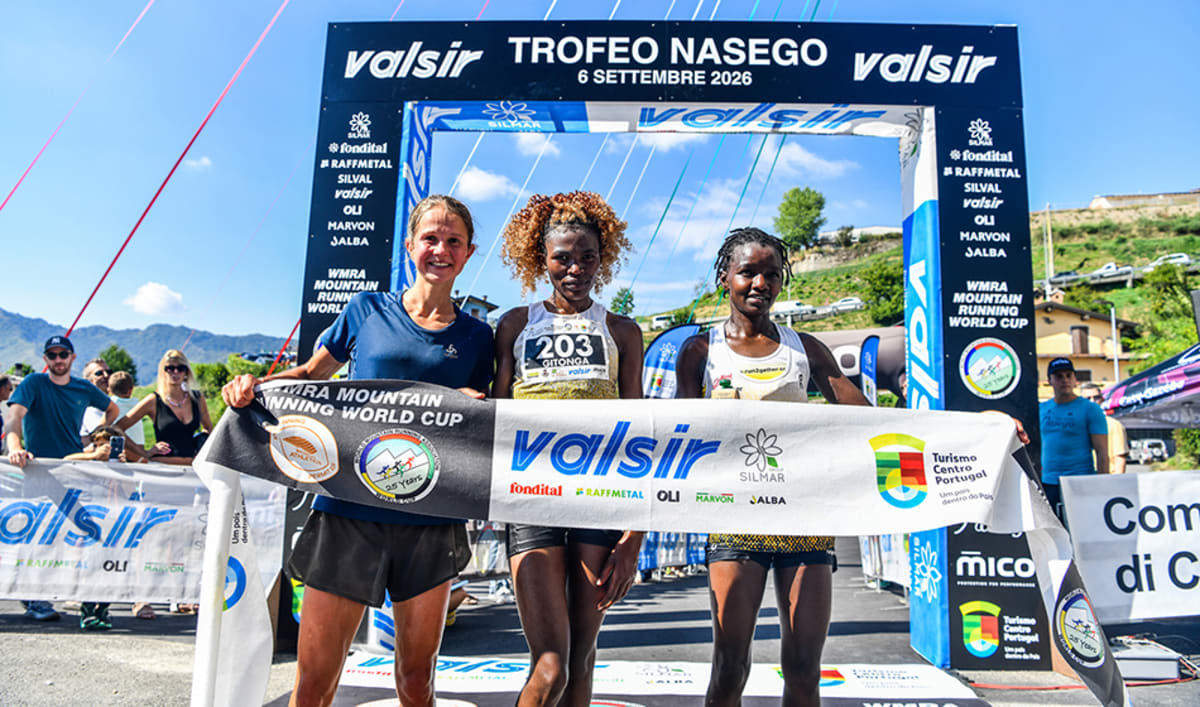 Kenyan runner Philemon Kiriago celebrating his record-breaking victory at Italy's mountain race
