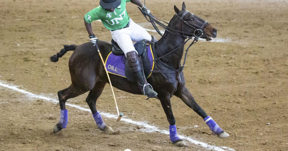 North Texas polo players on horseback with mallets celebrating championship victory on field