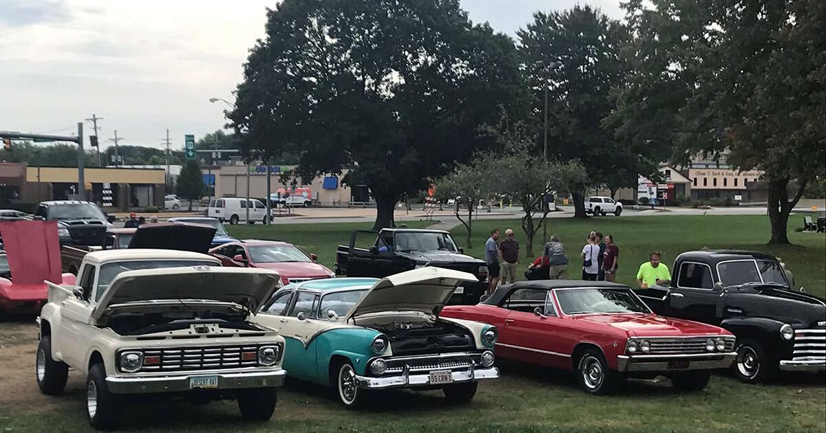 Various classic cars and vehicles lined up at DuBois City Park during annual cancer fundraiser event