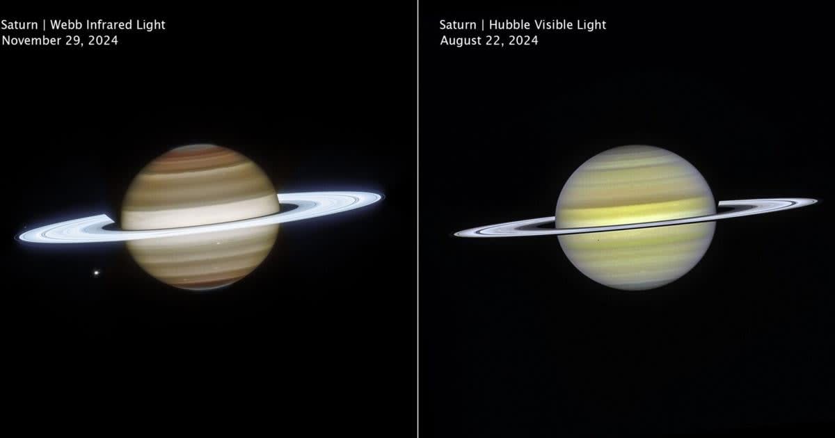 NASA's Webb and Hubble Team Up for Stunning Saturn Portrait