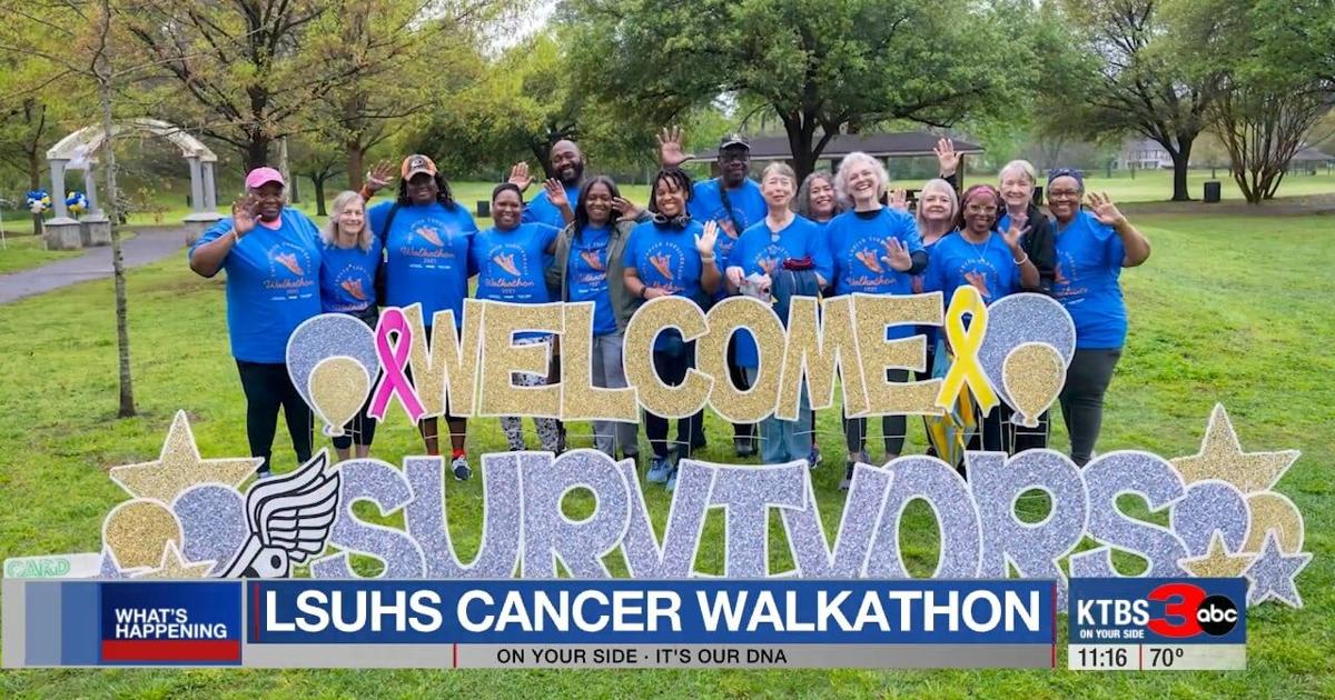 Cancer survivors and medical students walking together in Betty Virginia Park, Shreveport