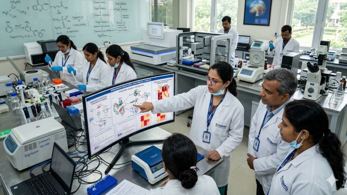 Scientist examining mathematical models of cancer cell evolution and treatment resistance on computer screen