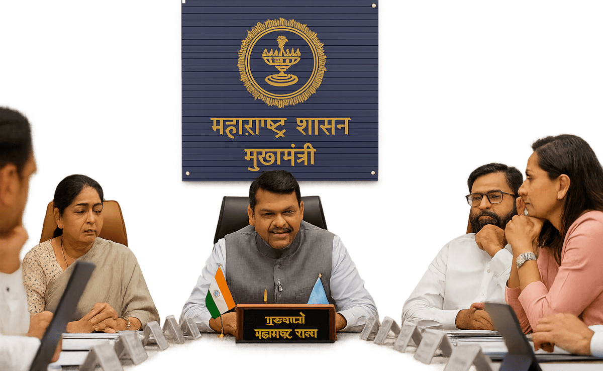 Modern hospital building with medical students and nurses in Maharashtra, India, representing healthcare education expansion