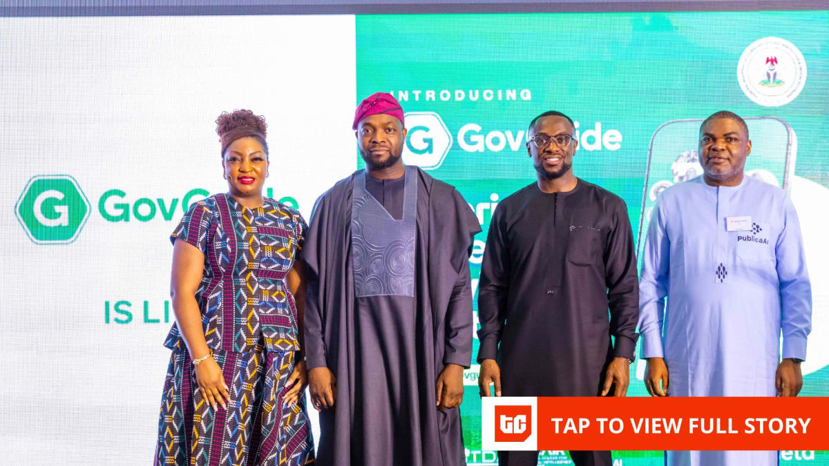 Nigerian citizens using smartphones to access government services through multilingual AI chatbot interface