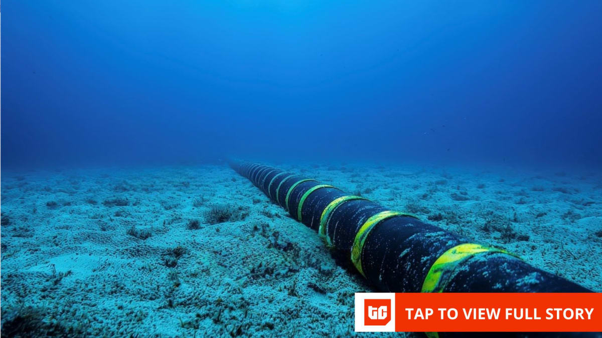 Illustrated map showing underwater fiber optic cable routes connecting West African coast to Europe