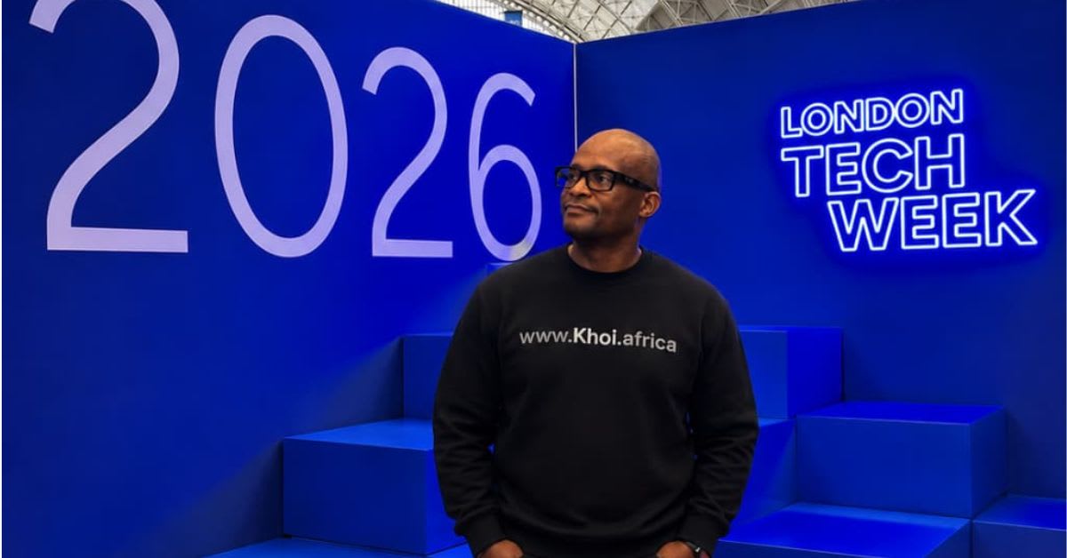 Entrepreneur Seati Moloi presenting Khoi Tech's AI healthcare technology at London Tech Week conference
