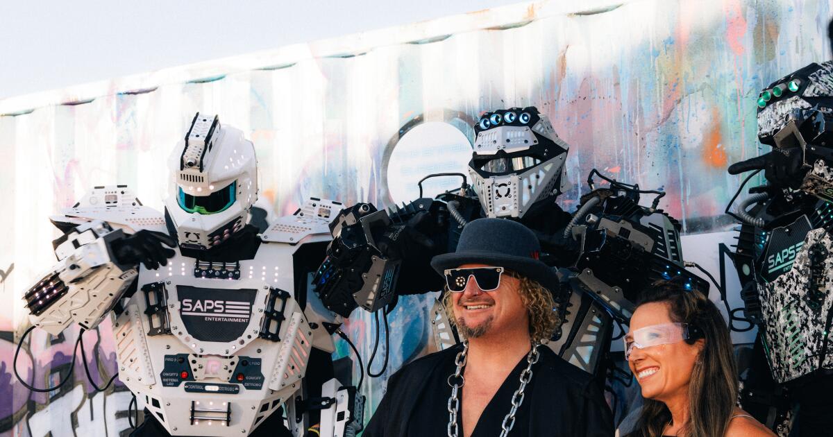 Robots fighting in boxing ring at outdoor fundraiser event for animal rescue organizations