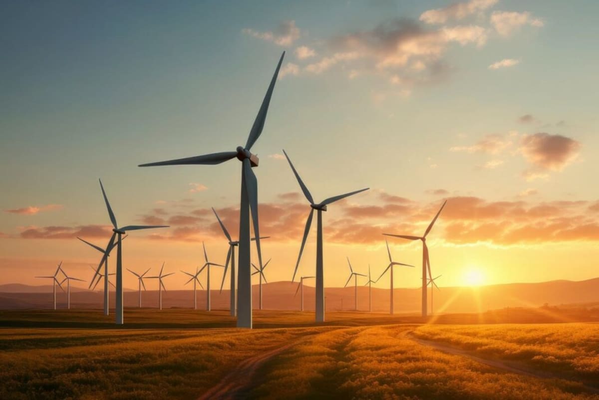 Wind turbines standing tall in desert landscape representing Ethiopia's renewable energy expansion