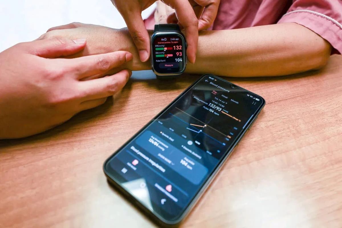 Patient wearing medical smartwatch in hospital bed at National University Hospital Singapore