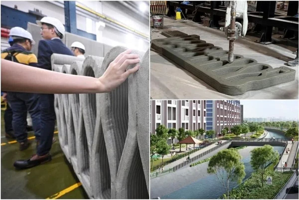 Scale model of Singapore's first 3D-printed concrete pedestrian bridge during structural load testing