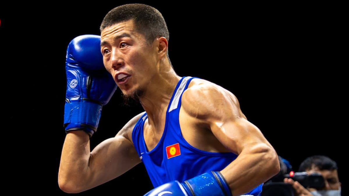 Kyrgyz boxer Munarbek Seiitbek uulu competing at the Boxing World Cup tournament in Brazil