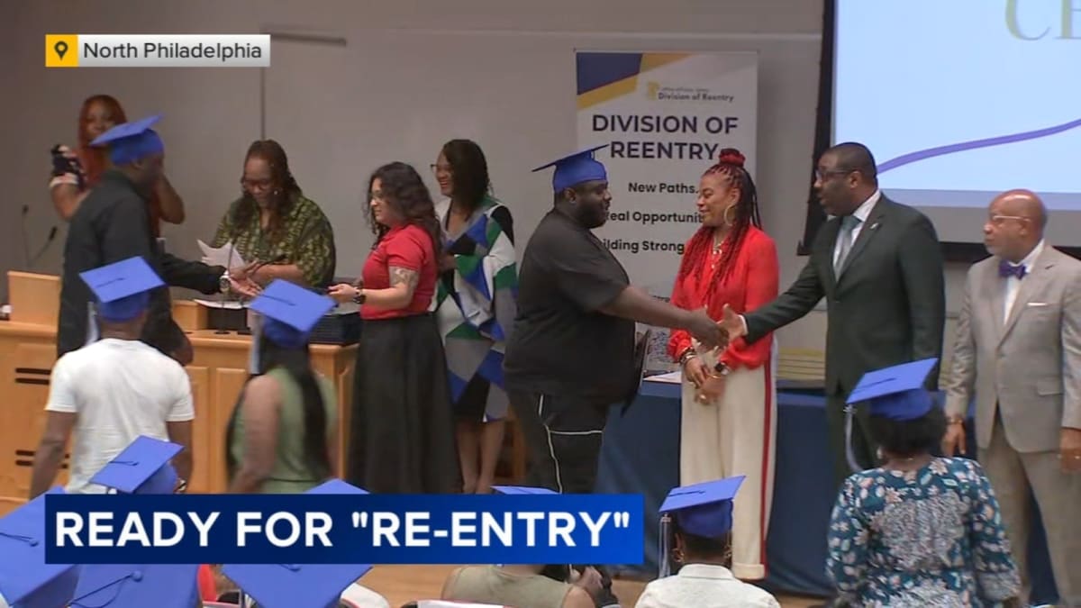 Graduates in caps and gowns celebrating at Gateway to Success ceremony in Philadelphia