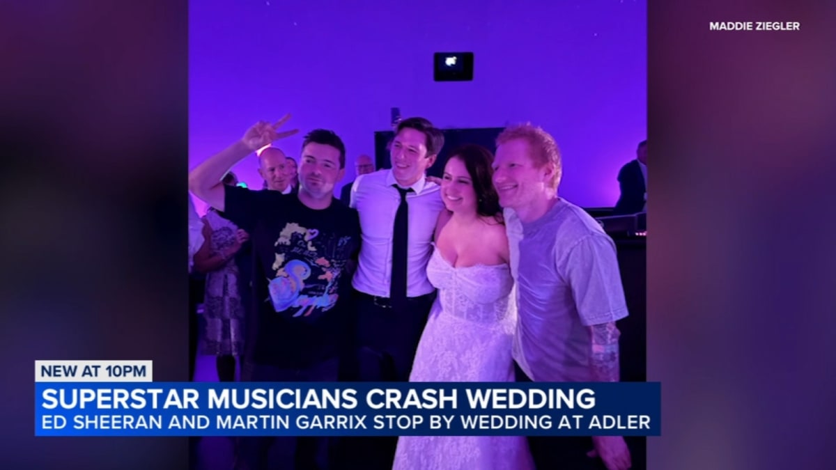 Ed Sheeran and Martin Garrix surprise newlyweds Tessa and Brendan at Chicago wedding reception