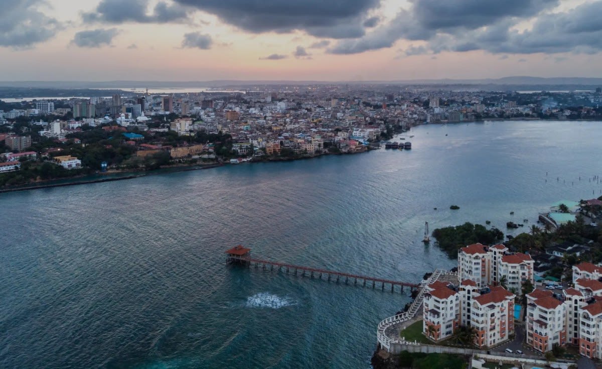 Aerial view of Mombasa coastline where Kenya hosts historic ocean conservation summit