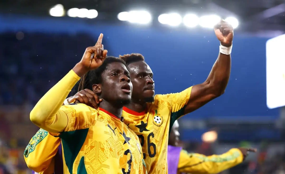 Ghana midfielder Caleb Yirenkyi celebrates after scoring winning goal against Panama in World Cup match