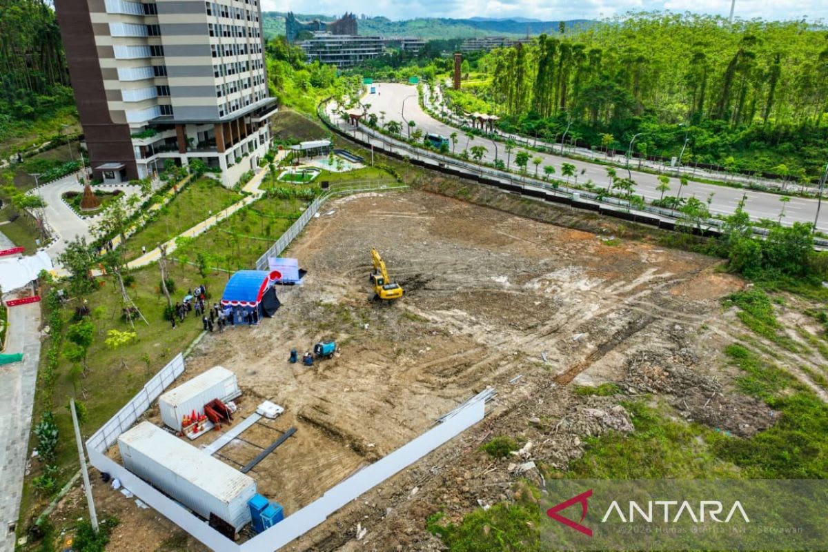 Modern smart city center architectural rendering with technology labs in Nusantara, Indonesia