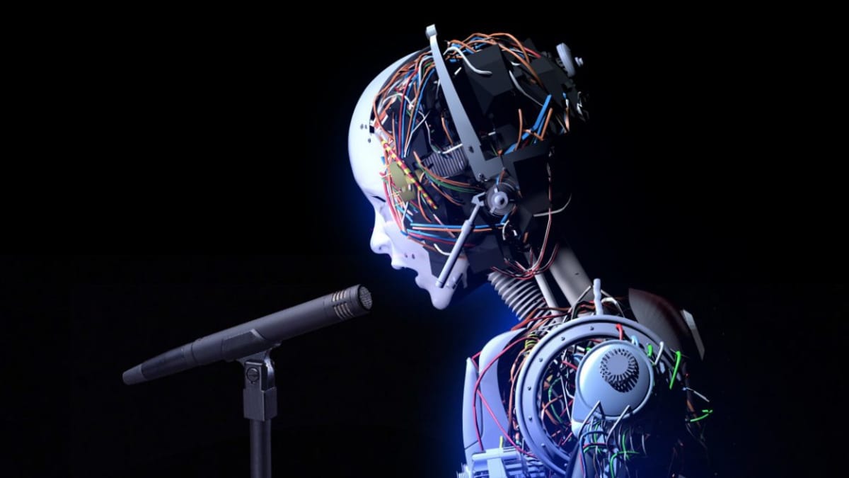 Digital audio waveform visualization showing embedded watermark technology for AI-generated music identification