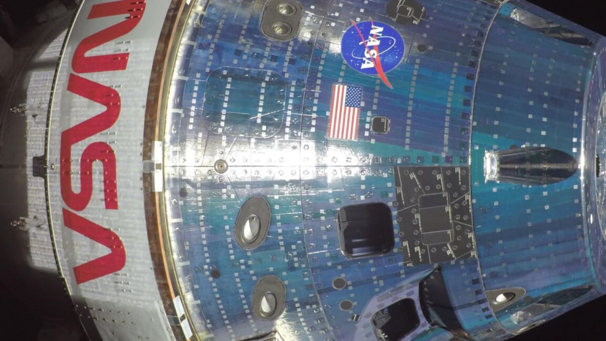 Orion spacecraft with ablative heat shield after atmospheric reentry from lunar mission