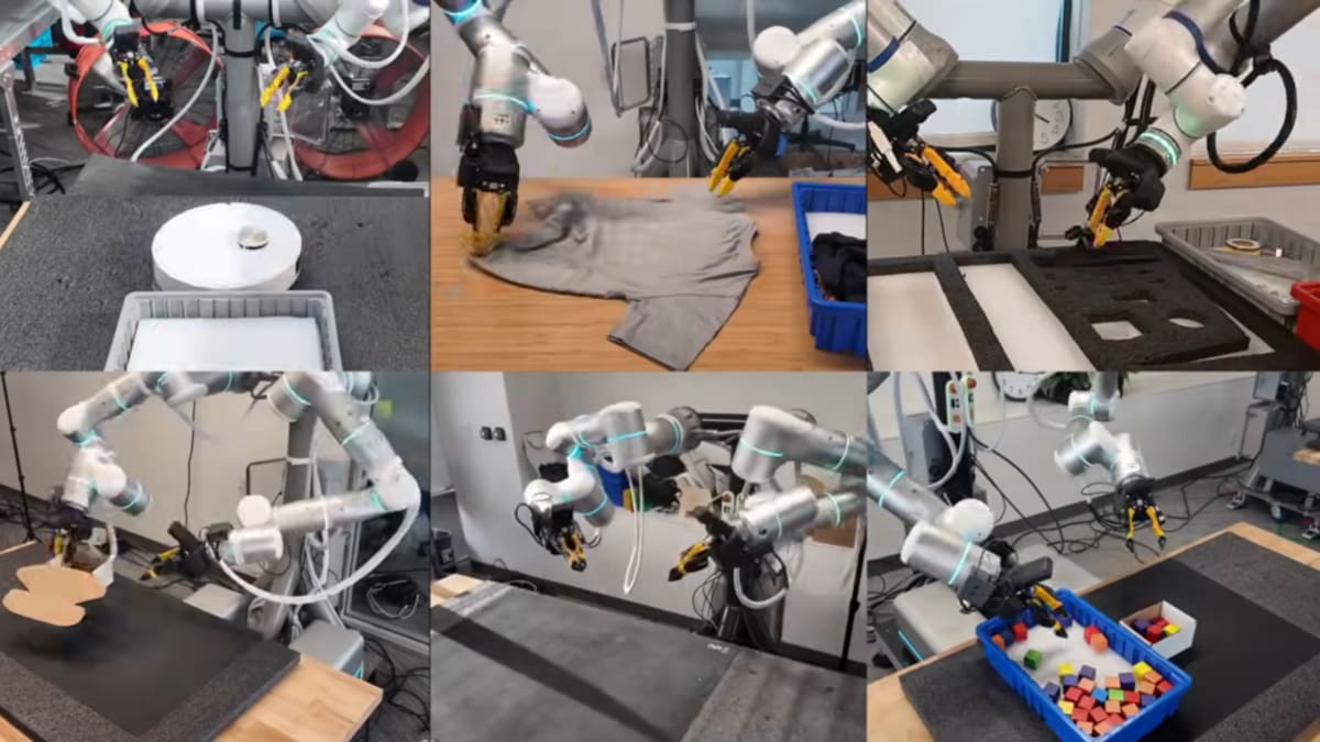 Robotic hands with sensors carefully folding fabric on a clean white surface