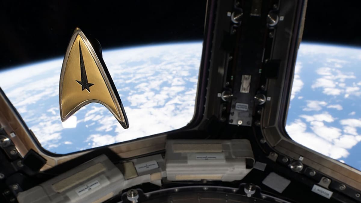 French astronaut Sophie Adenot displays Star Trek Delta badge aboard International Space Station
