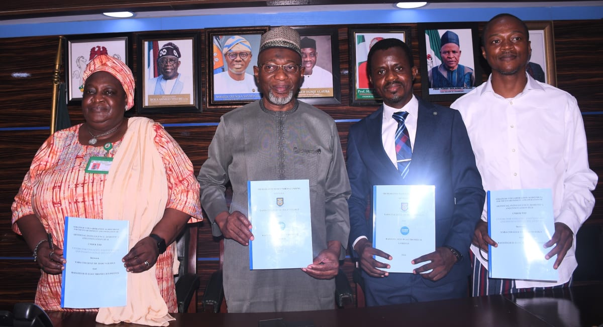 Students and officials at YABATECH signing ceremony for new AI robotics innovation hub partnership