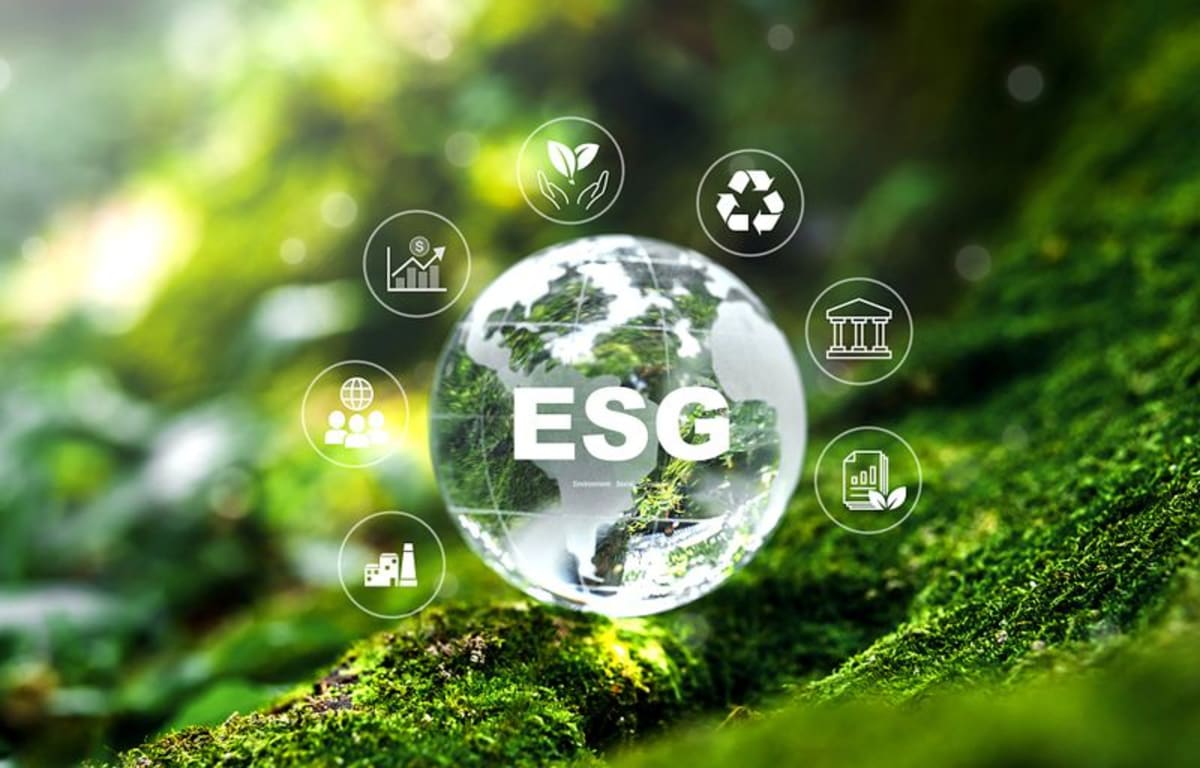 ** Investment professionals reviewing climate data and carbon emissions charts on computer screens