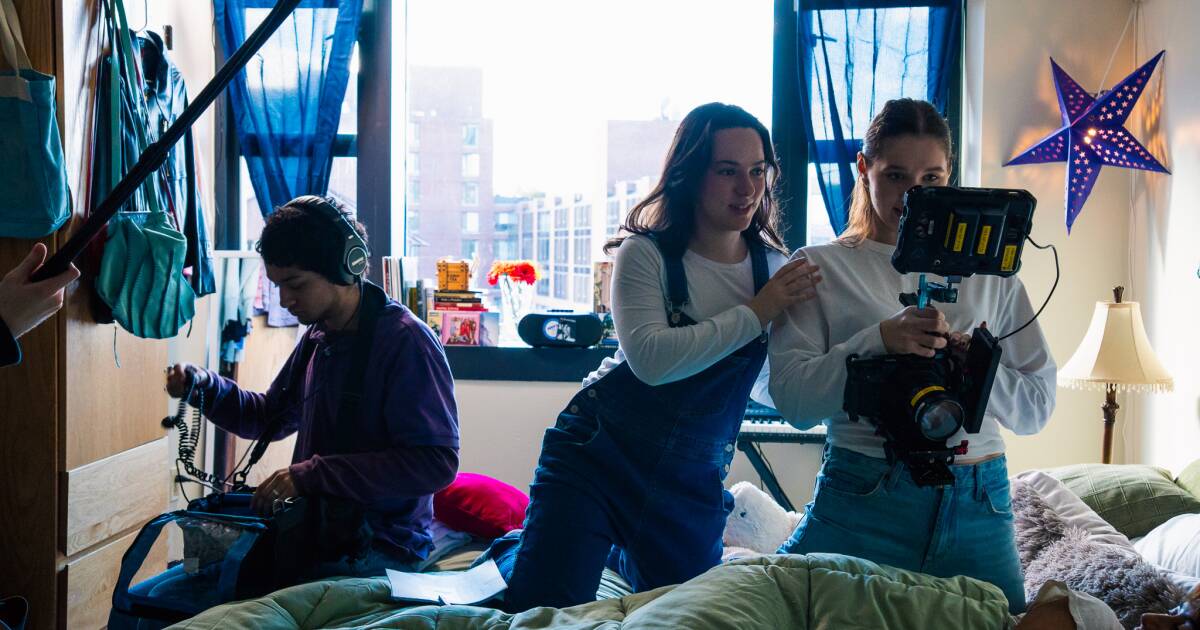 Film crew with cameras and lighting equipment on set of The Prince Charming Theory