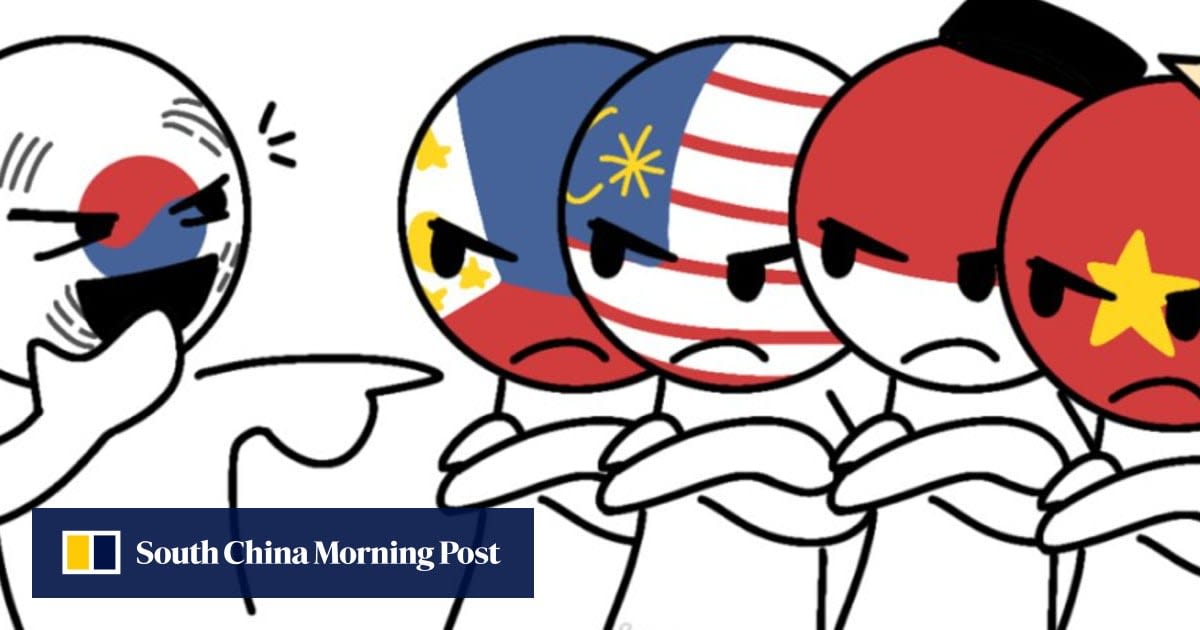 Young people holding smartphones showing #SEAblings hashtag connecting across Southeast Asian flags