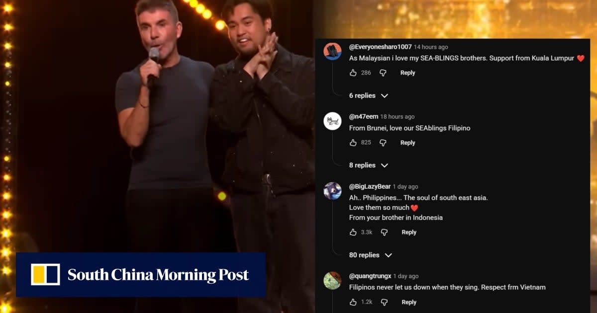 Filipino singer Matty Juniosa performing on Britain's Got Talent stage with judges standing