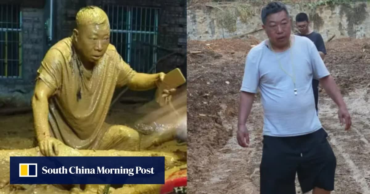 Village director Tian Ruliang covered completely in mud after evacuating residents during China mudslide