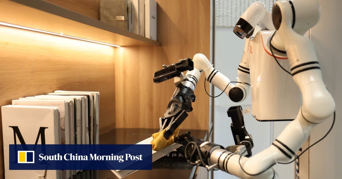 Virtual home interior generated by AI showing multiple rooms with furniture for robot training simulation