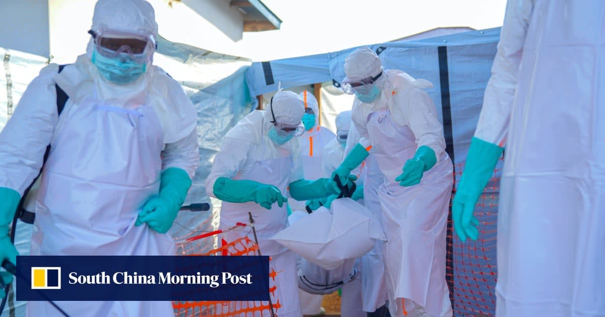 Chinese medical team members arriving at airport in Kinshasa, Democratic Republic of Congo