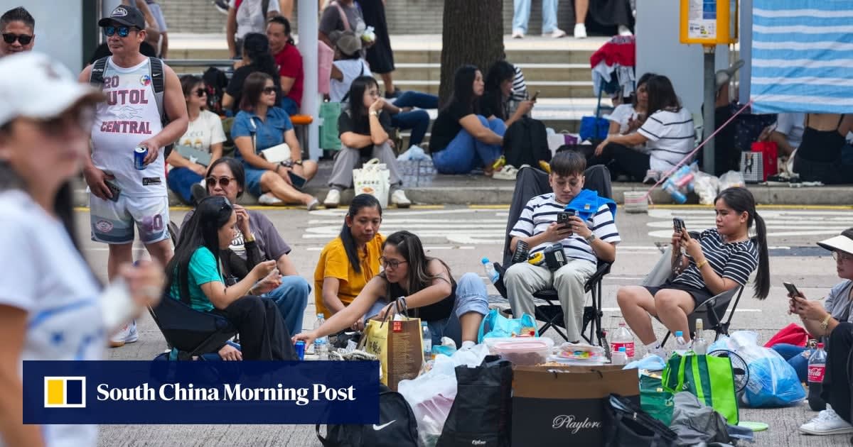 Filipino domestic workers gathering in Hong Kong's Central district on their day off