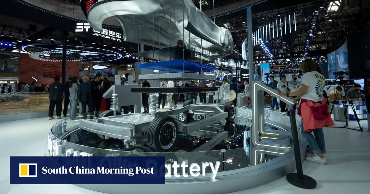 CATL Shenxing Battery display at Auto China show in Beijing exhibition hall