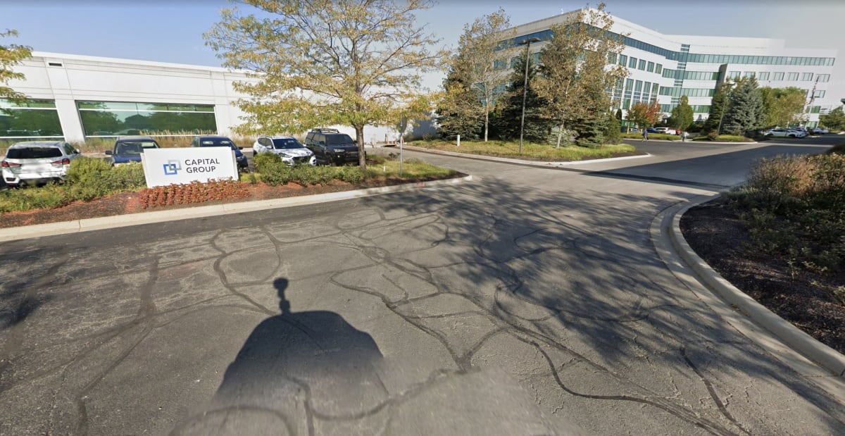 ** Modern office building in Carmel, Indiana, home to Capital Group's expanding operations and 200 new jobs