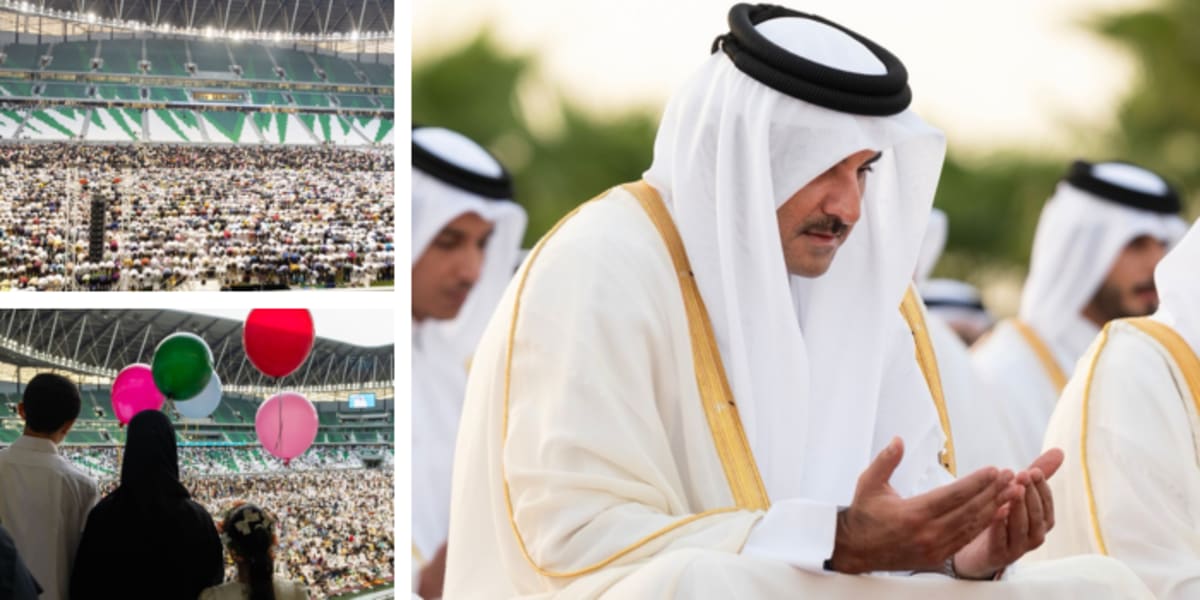 Large crowd gathered for Eid Al-Adha prayers at Education City Stadium in Qatar